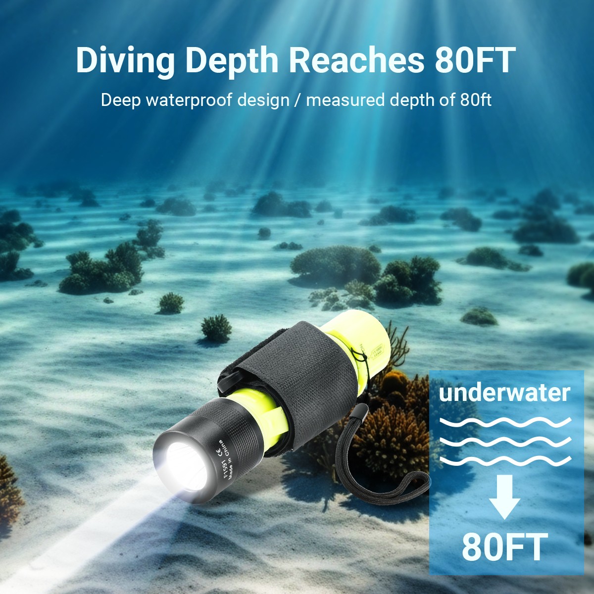 Scuba Diving Flashlight Underwater 80ft Waterproof Dive Torch Snorkeling Light