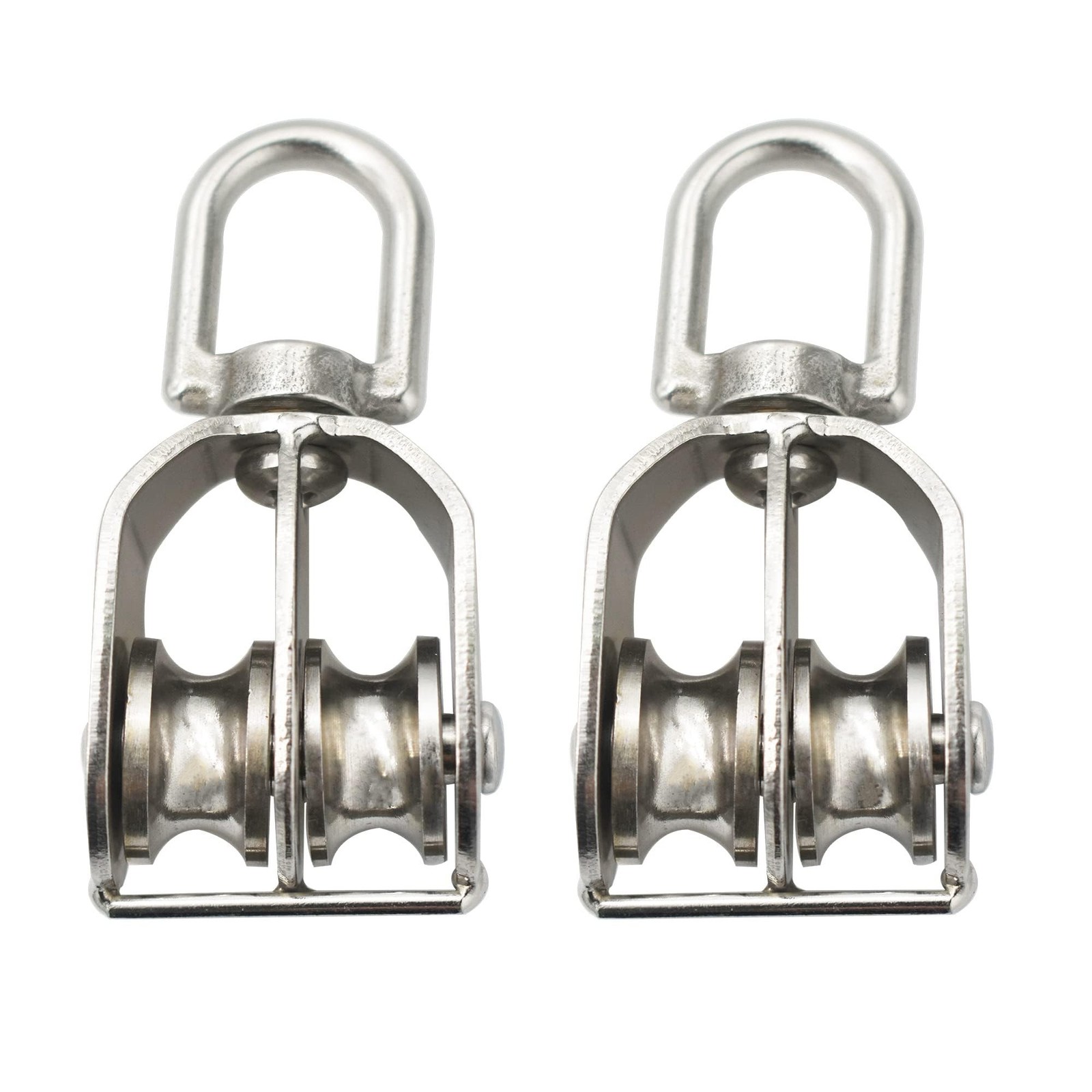 2 Packs Stainless M15 Double Pulley Block Lifting Teaction Wheel Wire Rope Cr...