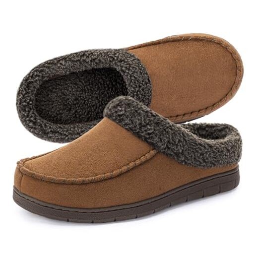 Men's Warm Fuzzy Moccasin Clog Slipper, Slip on Winter Comfy 11-12 Camel