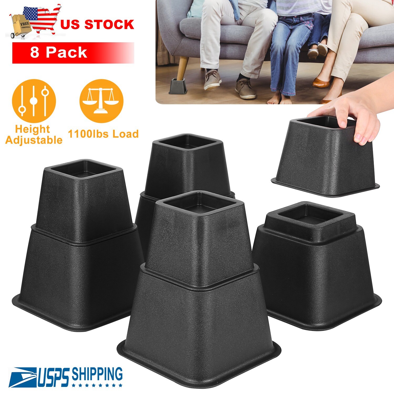 8pcs Heavy Duty Adjustable Furniture Riser Bed LIfts in Height of 8, 5 or 3 Inch