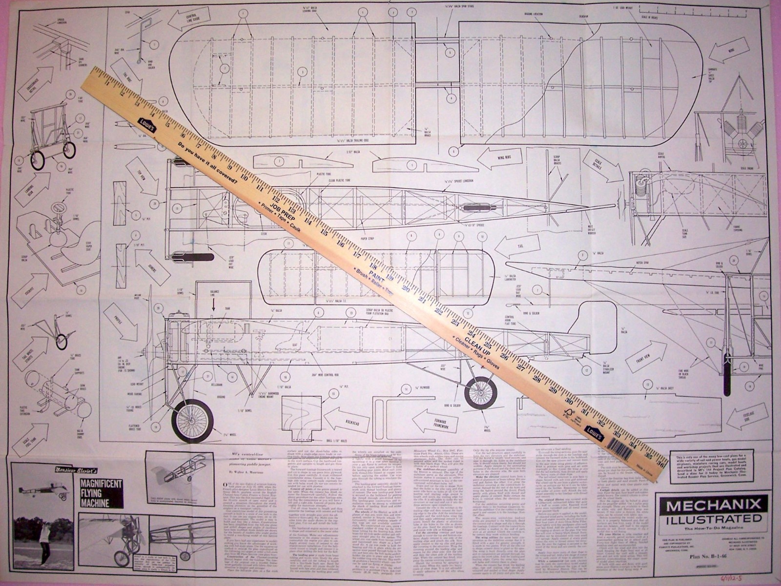 BLERIOT PLAN + CONSTRUCTION ARTICLE to Build 28" Span UC Scale Model Airplane