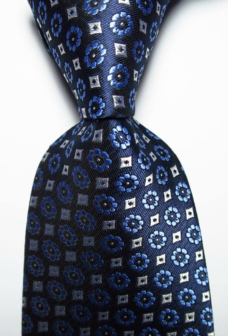 New Classic Checks Blue White JACQUARD WOVEN Silk Men's Tie Necktie