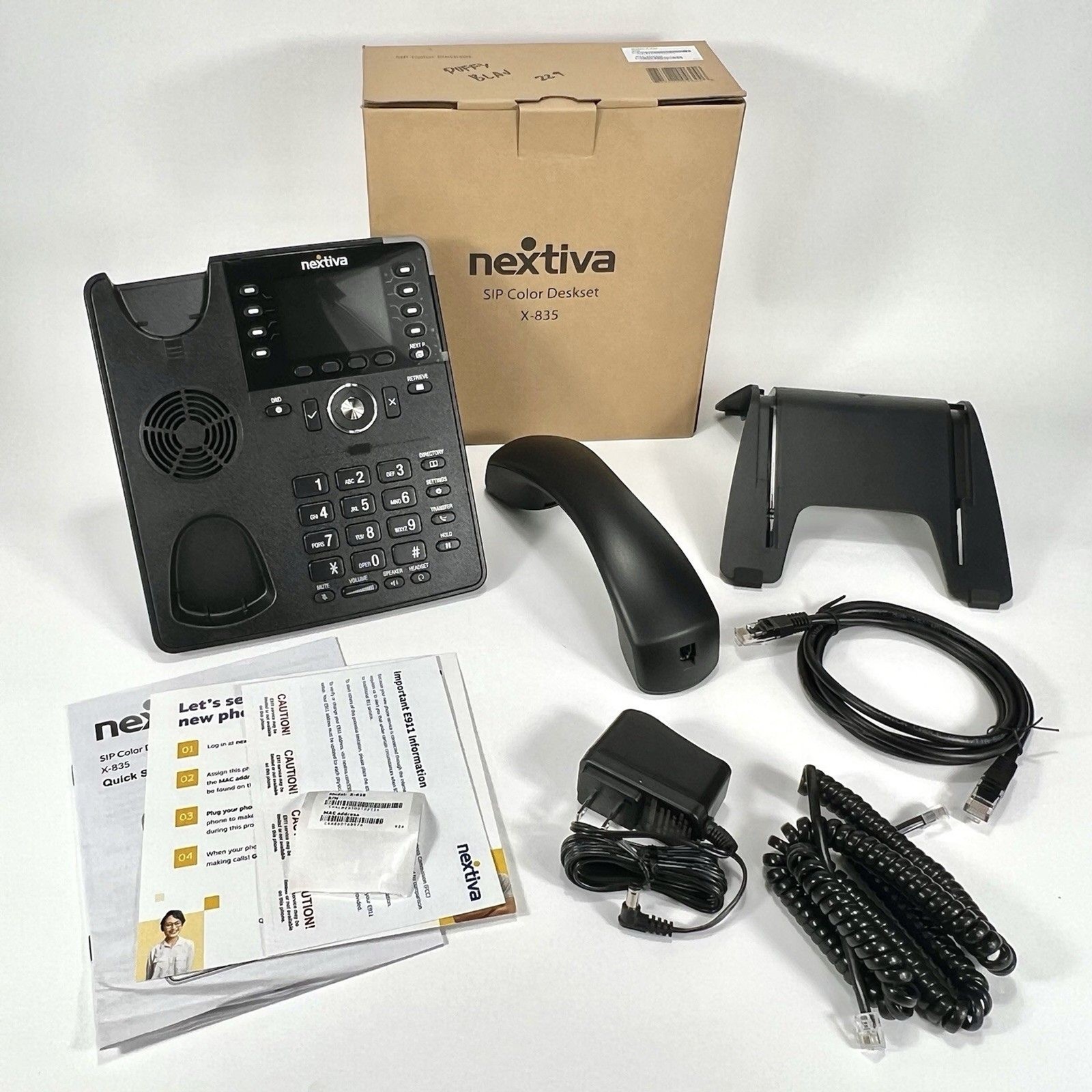 Nextiva X-835 SIP VoIP Color Desk Phone Open Box w/ Stand Cord Adapter Manual