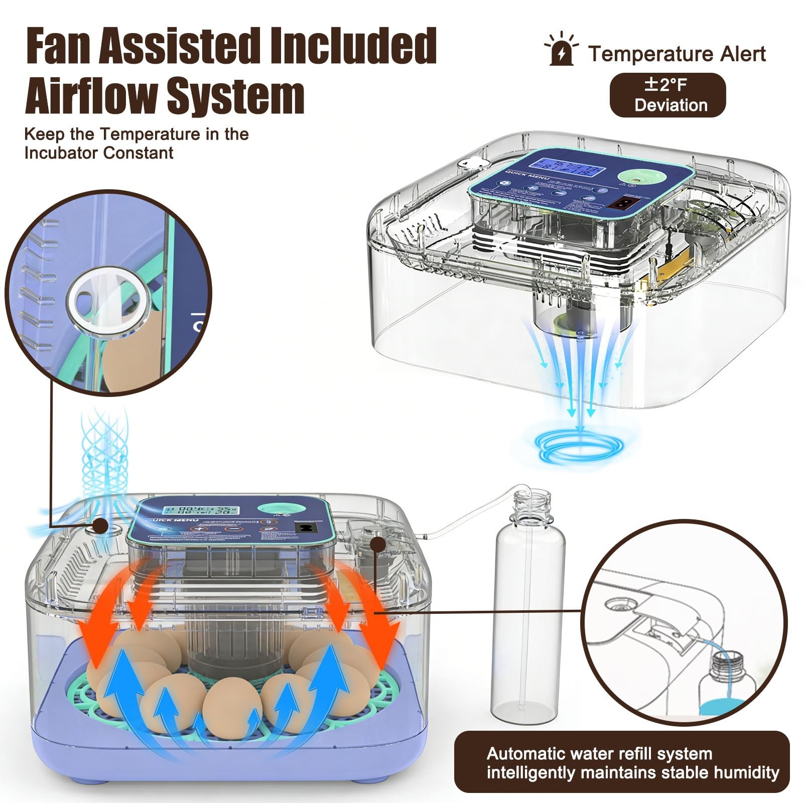 Incubators for Hatching Eggs, Smart Egg Incubator with Humidity & Temp Contro...