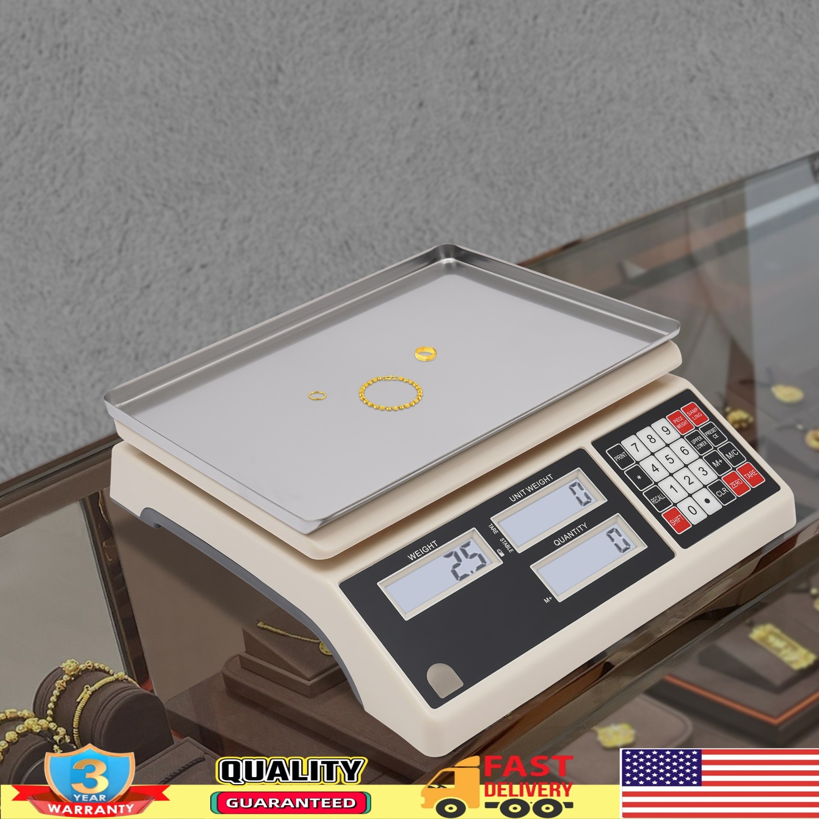 Industrial Counting Scale, 30kg X 0.5g, Digital Scale for Parts and Coins, g/k