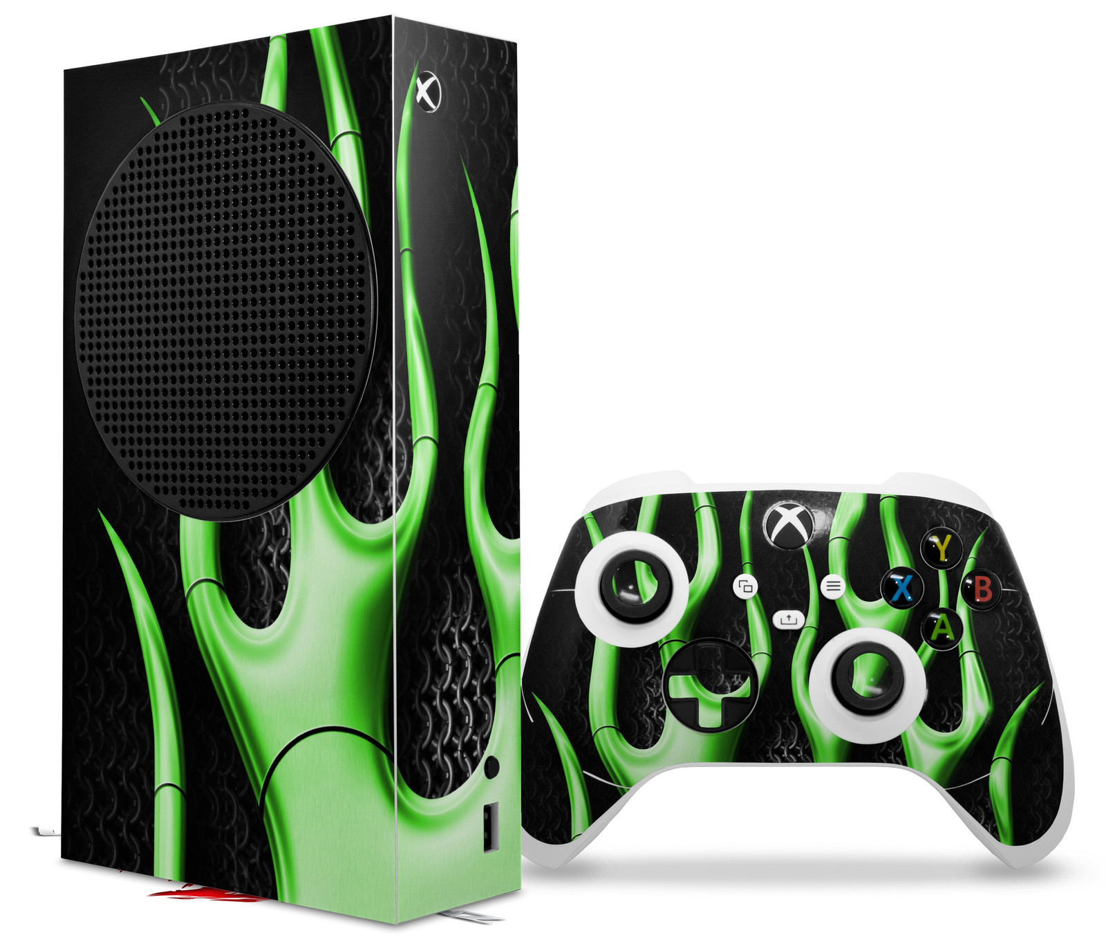 Skin Wrap for XBOX Series S Console Controller Metal Flames Green