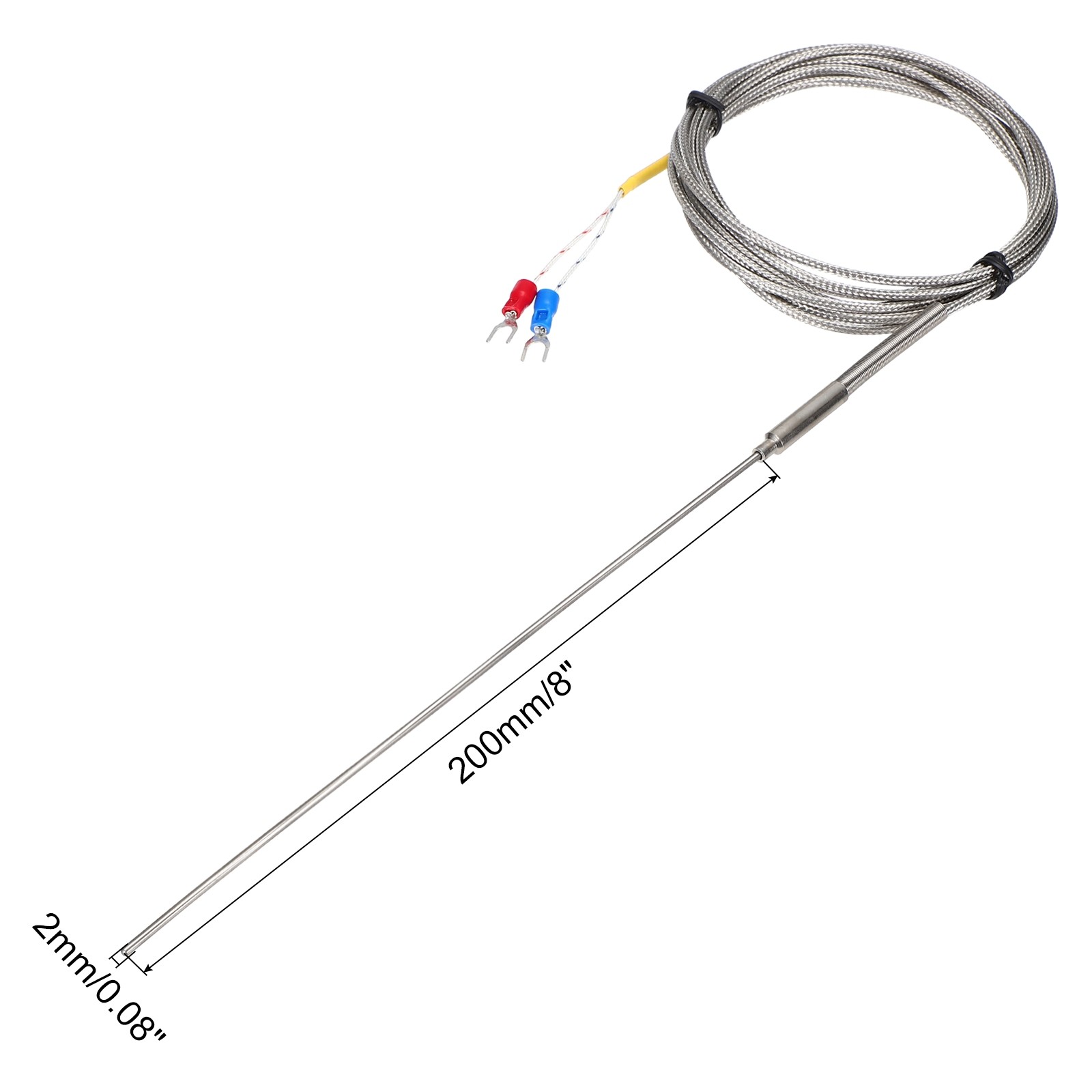 K Type Thermocouple Temperature Sensor Probe 2x200mm 9.8ft Wire 0-1100°C