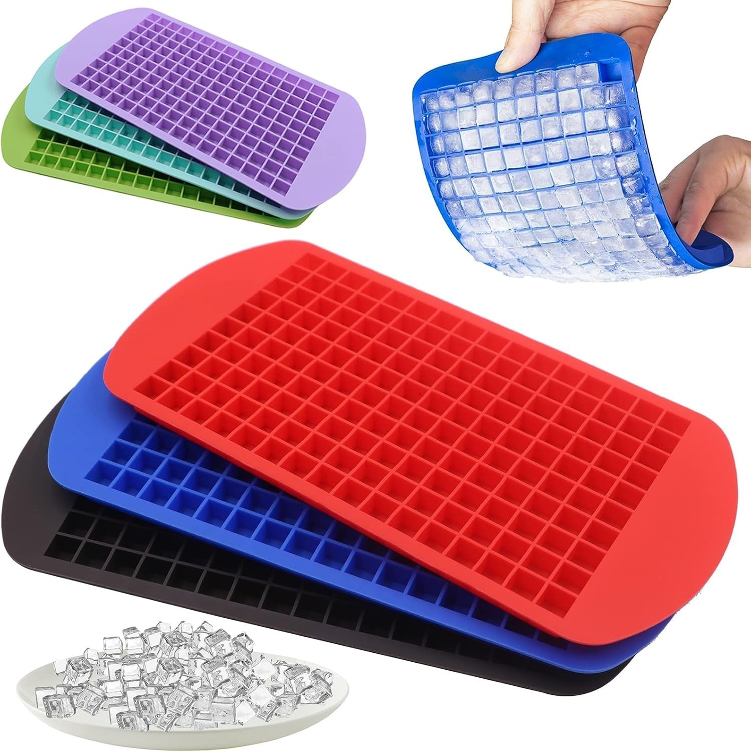 3 Pack Mini Silicone Ice Cube Trays 160 Small Cube Molds Stackable Easy Release