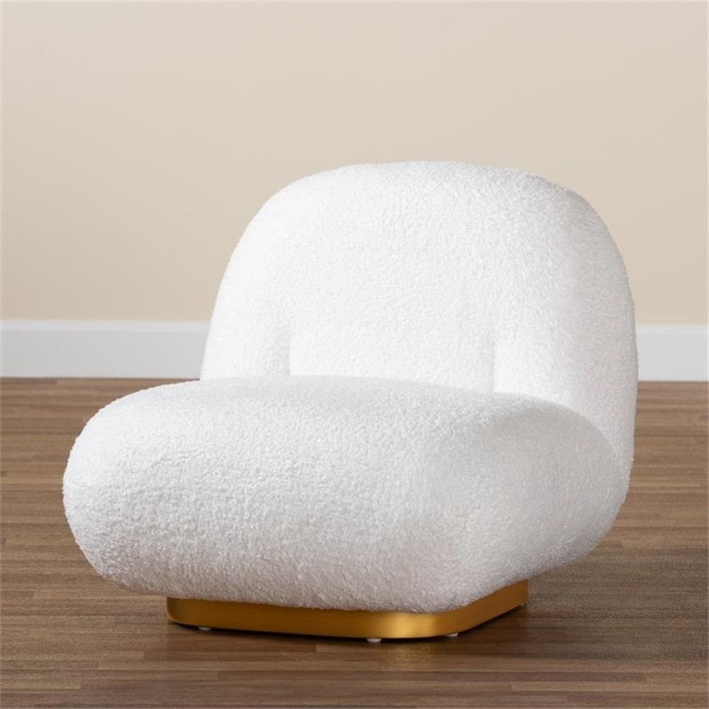 Baxton Studio Paiva White Upholstered and Brushed Gold Finished Accent Chair