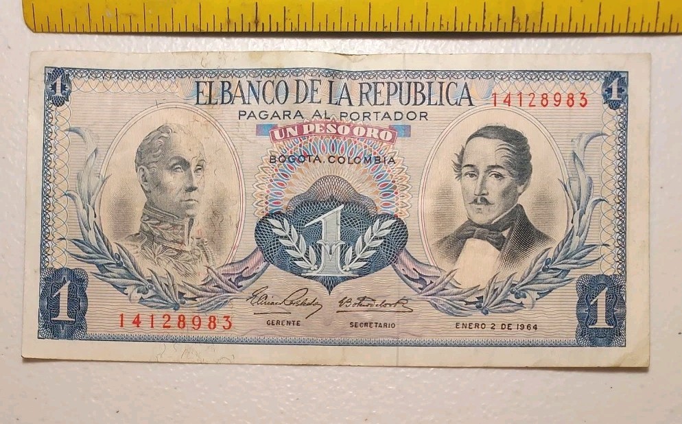 1964 Colombia 1 Peso Oro Note; Pick 404 *Circulated*