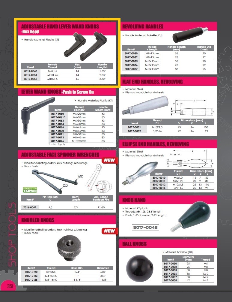 VERTEX ADJUSTABLE HAND LEVER M10 X 1.5 THREAD (8017-0053)