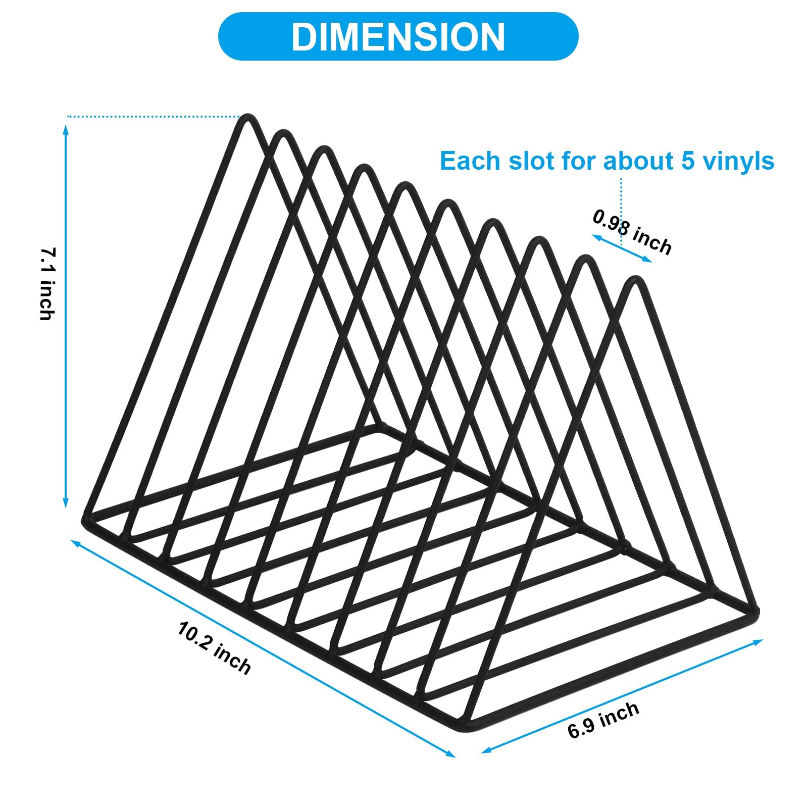 Vinyl Record Holder Storage, 9 Slot Metal Magazine Book Album Display Rack, S...