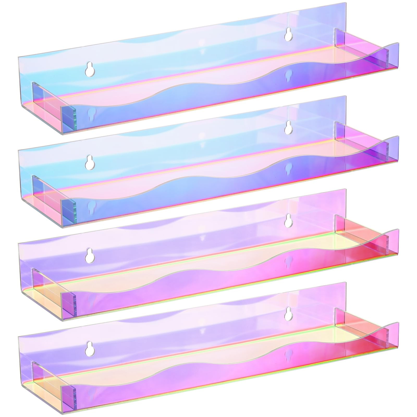 4 Pack 15" Iridescent Acrylic Floating Shelves, Wall Mounted Floating Bookshe...