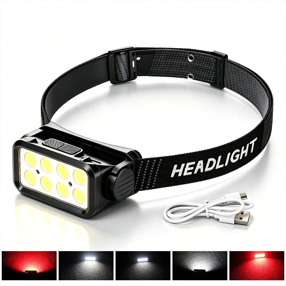 COB LED Headlamp USB Rechargeable Headlight Torch Work Light Bar Head Band Lamp
