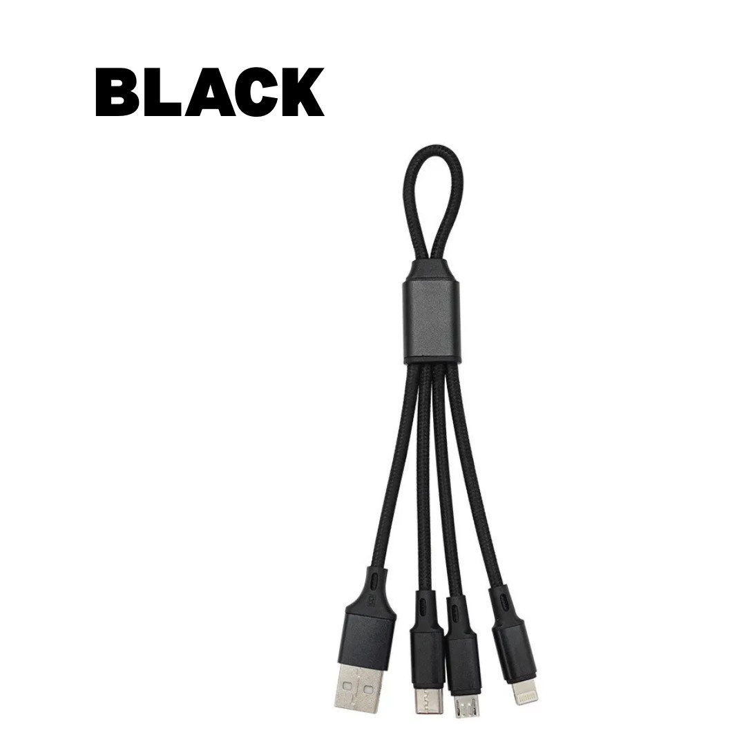 3 in 1 USB Fast Charging Cable - Short Compact Travel Friendly