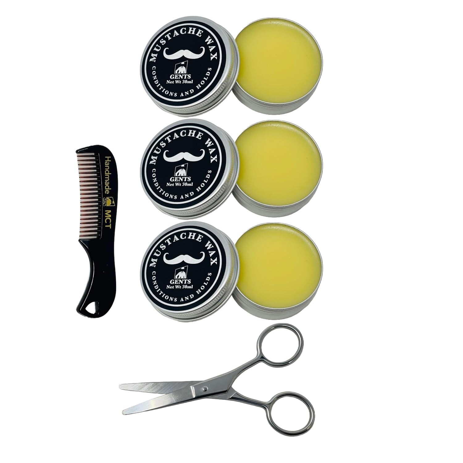 G.B.S Mustache Wax Extra Strong Hold Fragrance Free 1oz + Mustache Comb (3 Pack)