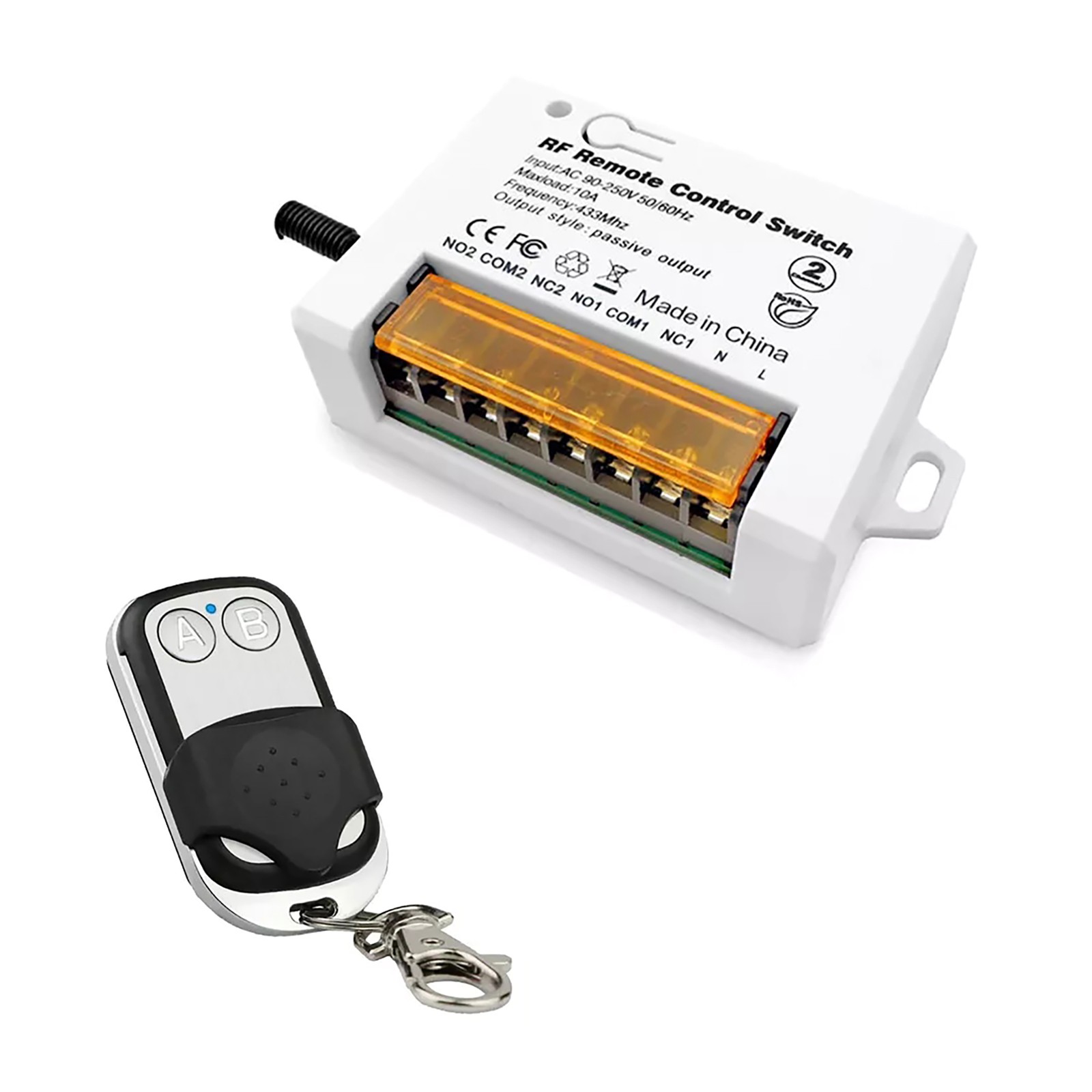 2Ch Relay Receiver Wireless Remote Control Switch for Garage/Gate 110V 220V.