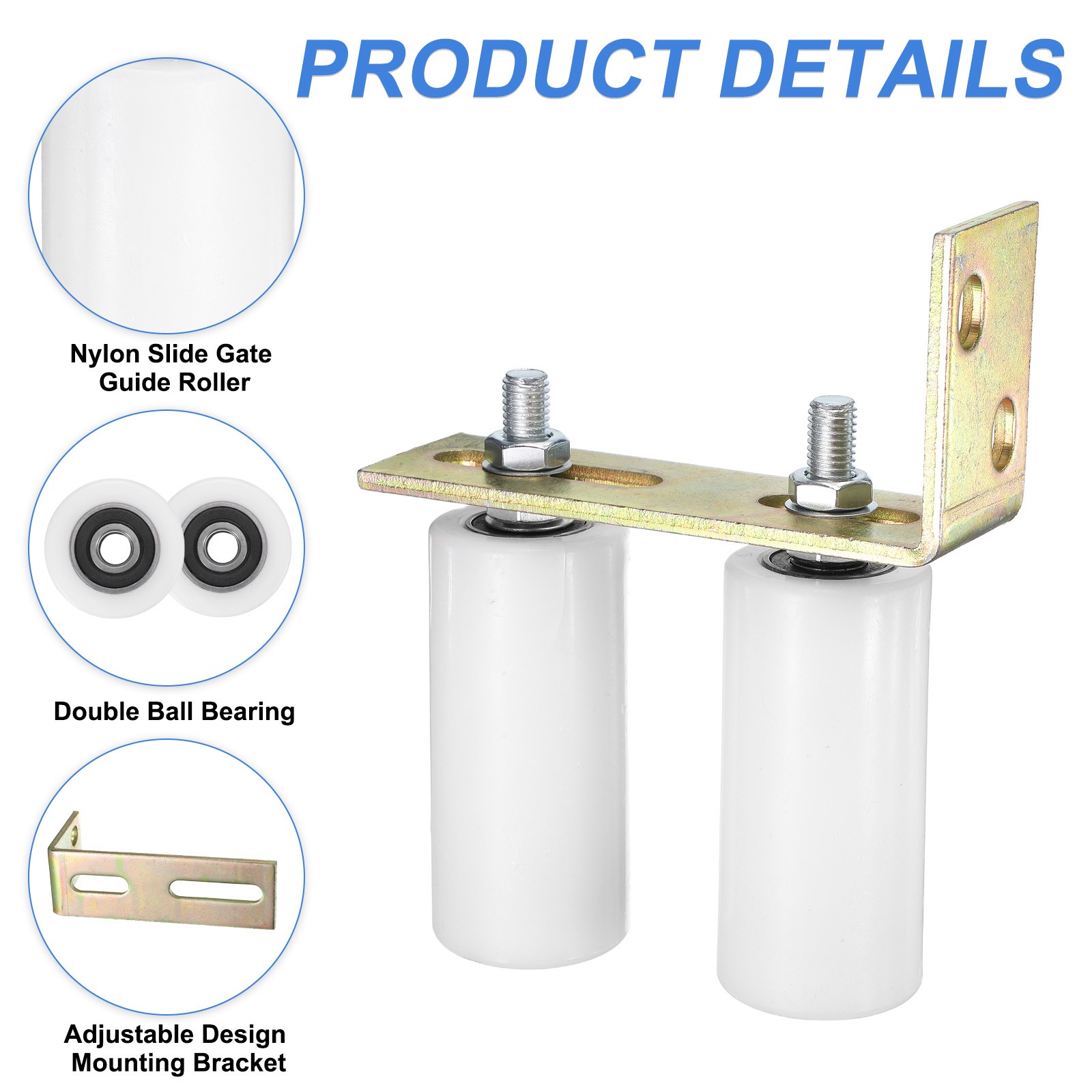 1Set Slide Gate Guide Roller, 5" Nylon Gate Support Rollers with Bracket, White