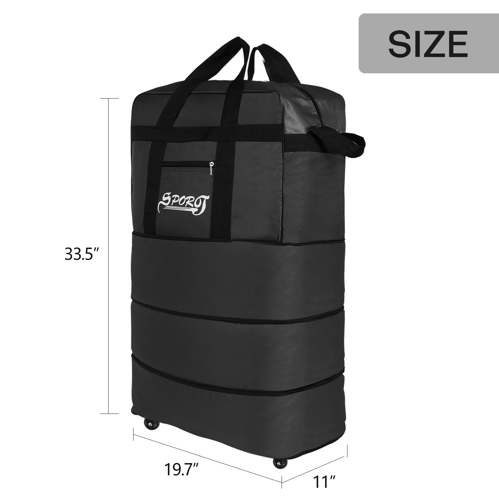 34/40" Expandable Rolling Duffle Bag 4/5-Layer Foldable Spinner Suitcase Luggage