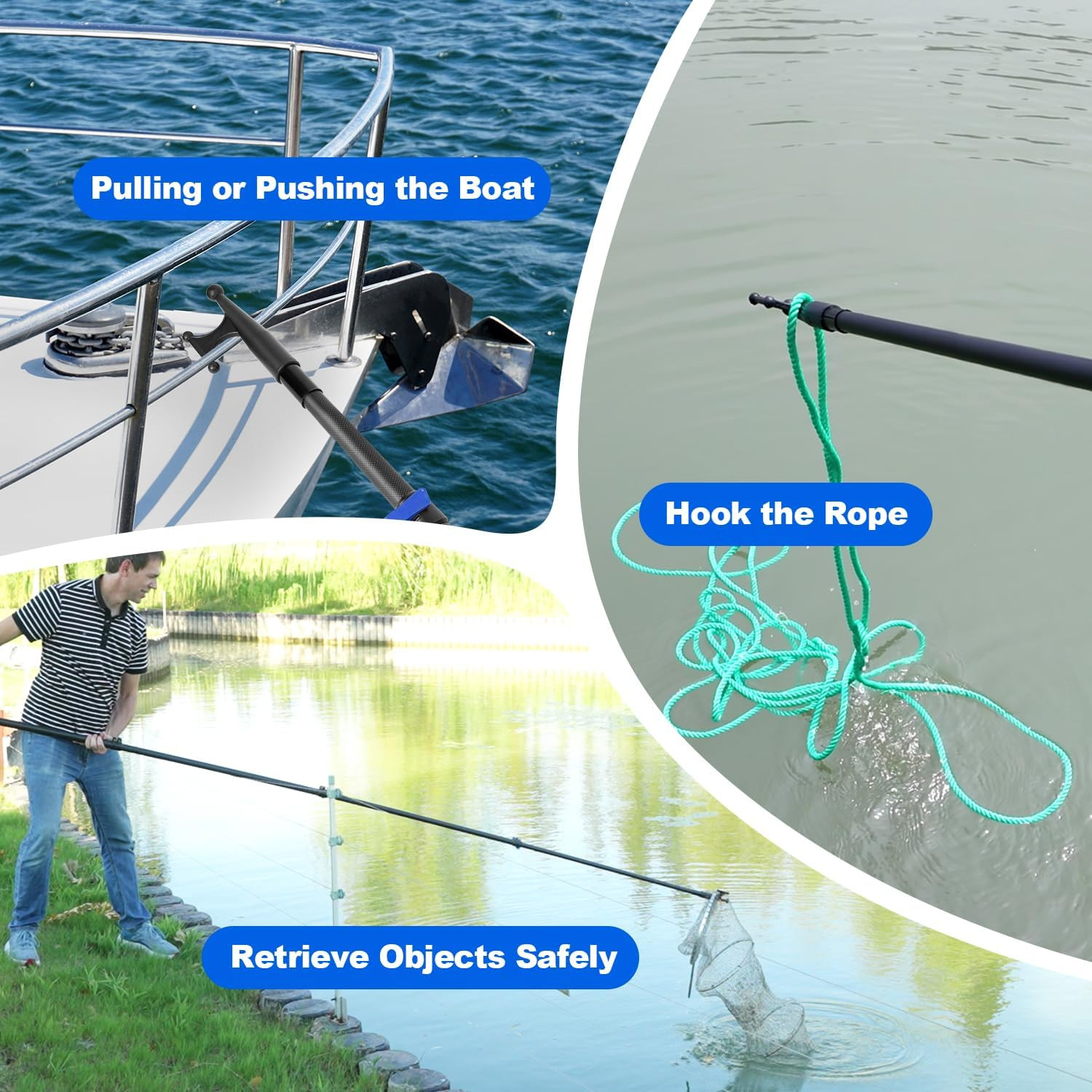 Carbon Fiber Telescoping Boat Hook, Boat Hooks for Docking with Telescoping Exte