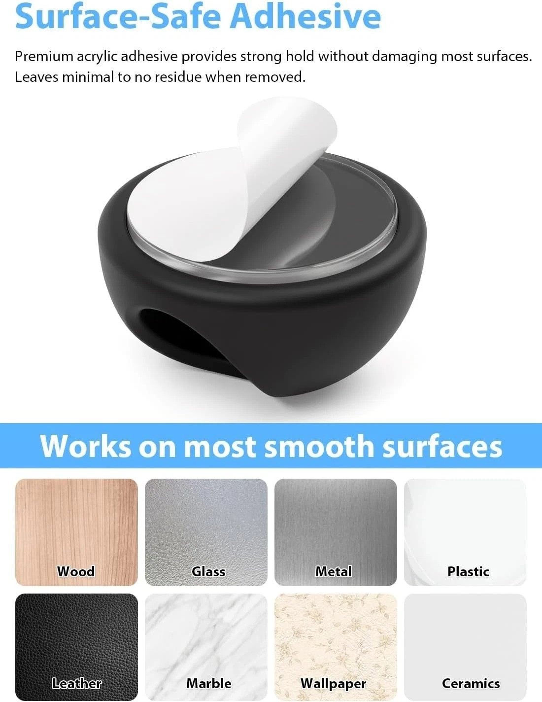 Compact Self-Adhesive Cable Clips | 6pc Rubber Cord Keeper for Clean Surfaces