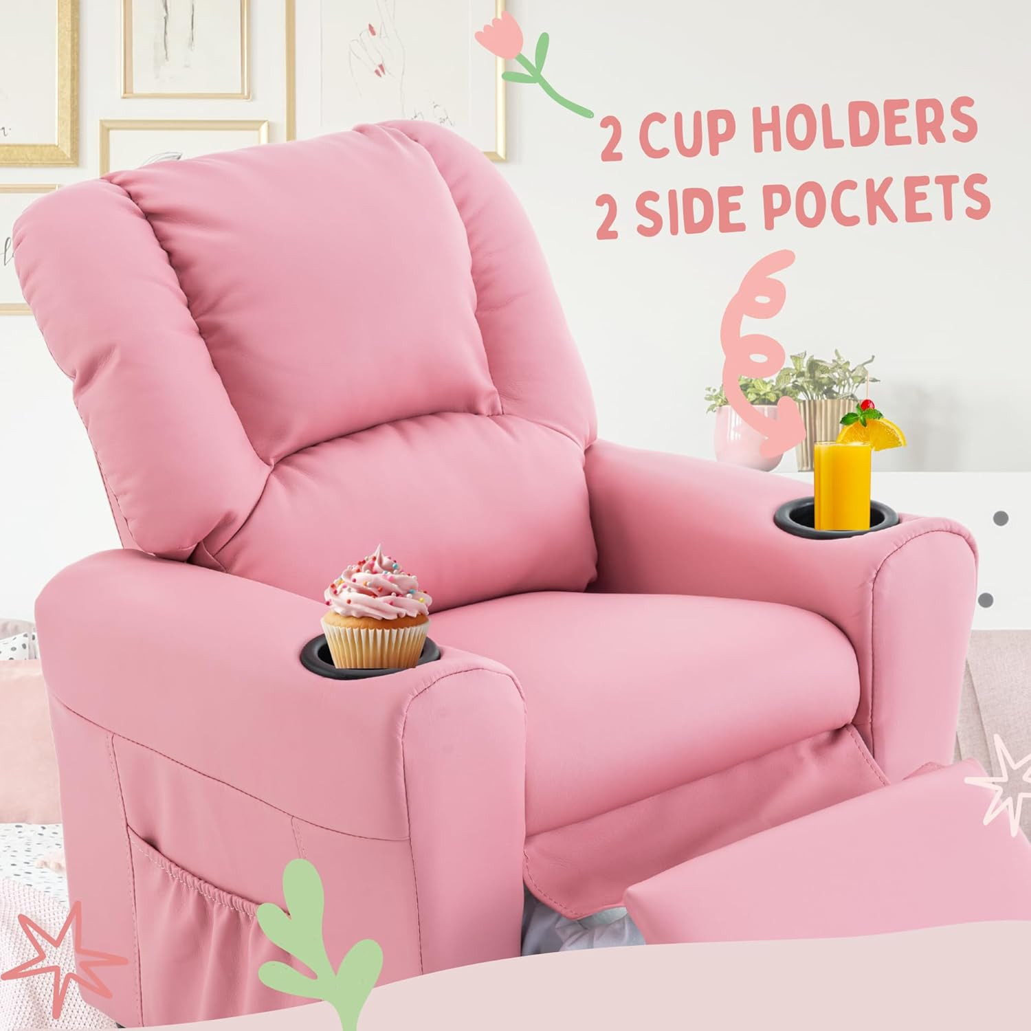Candy Kids Reclining Chair Leather Recliner Sofa Push Back Toddler Youth Childre