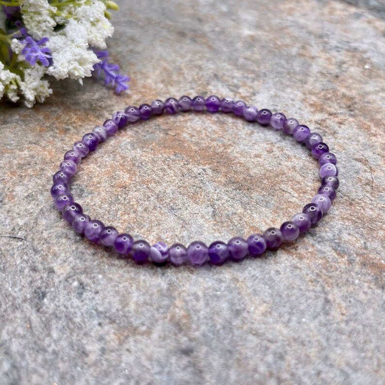 Natural Chevron Amethyst Beaded Crystal Healing Reiki Energy Stretch Bracelet