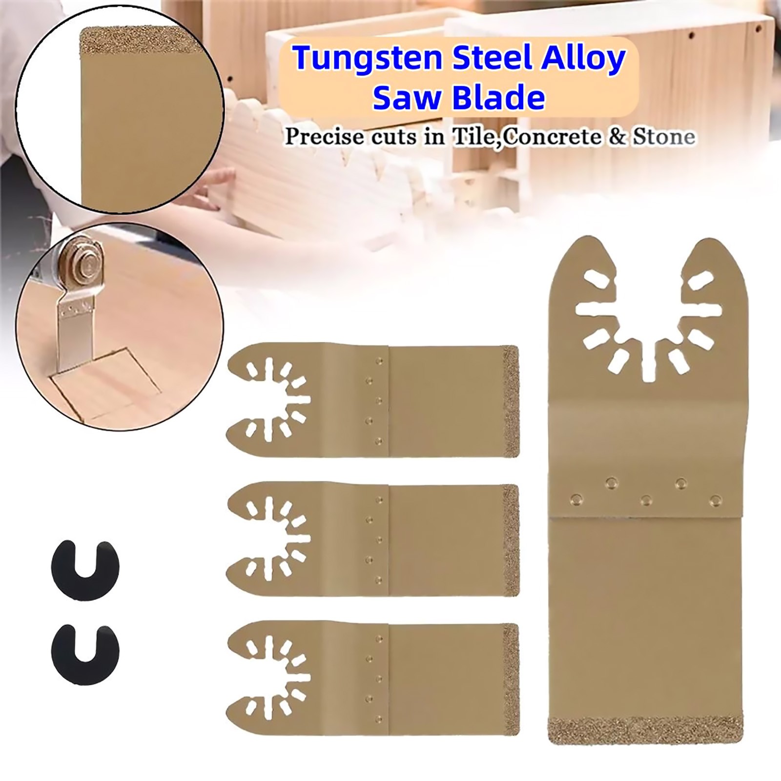 4PCS Saw Tool Cemented Carbide Tiles Oscillating Trimming Accessories w/Adapter