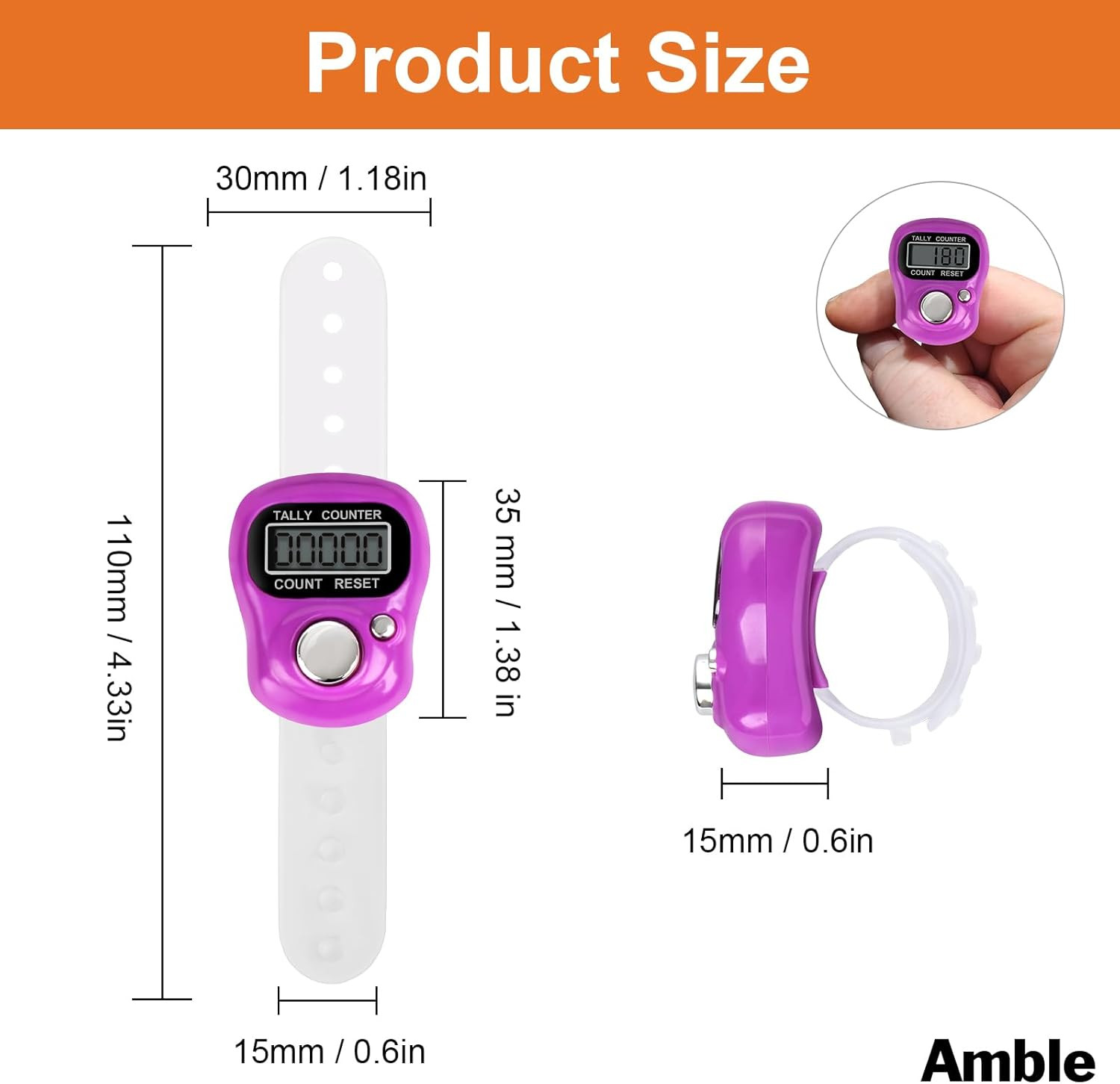 Amble 12 Pack Electronic Finger Counter, 5 Digit LCD Electronic Digital Display,