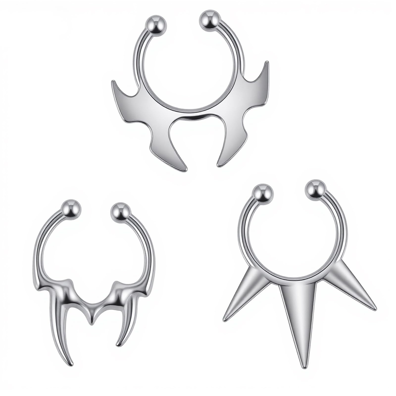 Mabor 3Pcs Stainless Steel Fake Septum Ring Non-Piercing One size, Silver