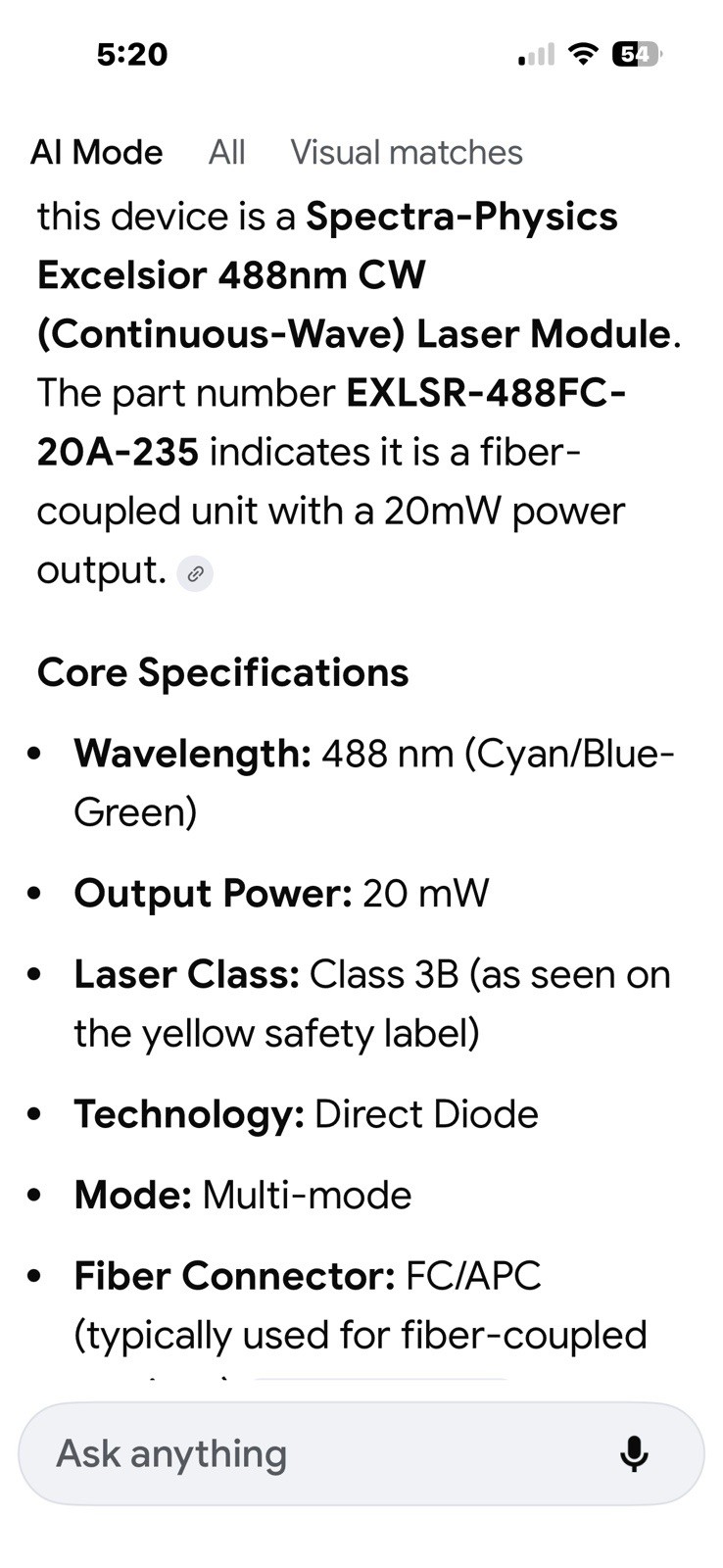 Laser Module Spectra Physics EXLSR-488C-20A-235 Pre Owned 5 Available