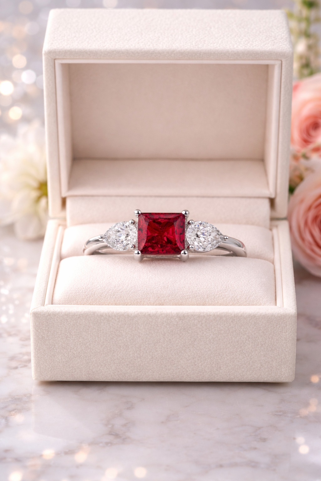 2.60 Ct Natural Ruby And Diamond Wedding Bridal Ring 18K White Gold Size 6,7,8,9