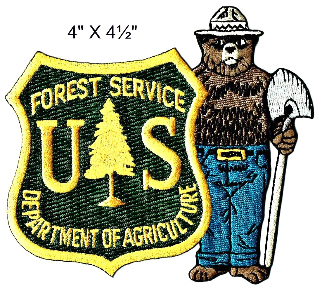 Official USFS SHIELD & SMOKEY BEAR Embroidered Iron-on Wildland Gift Patch - NEW