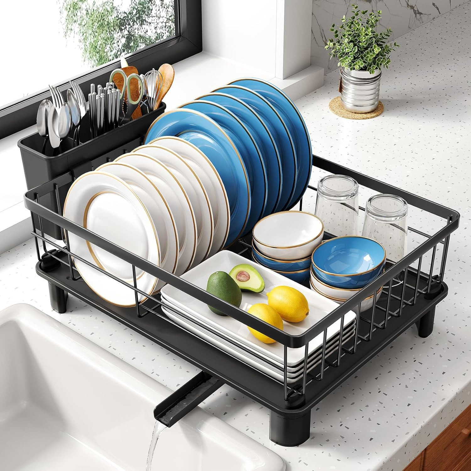 Dish Drying Rack - Space-Saving Dish Rack for Kitchen Counter, Stainless Steel D