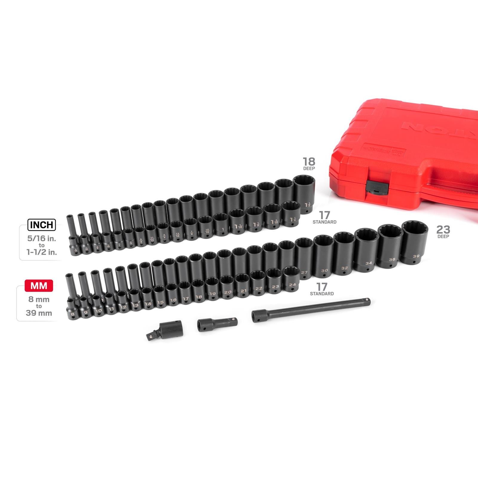 Tekton SID92408 1/2" Drive 12-Point Impact Socket Set, 78-Piece