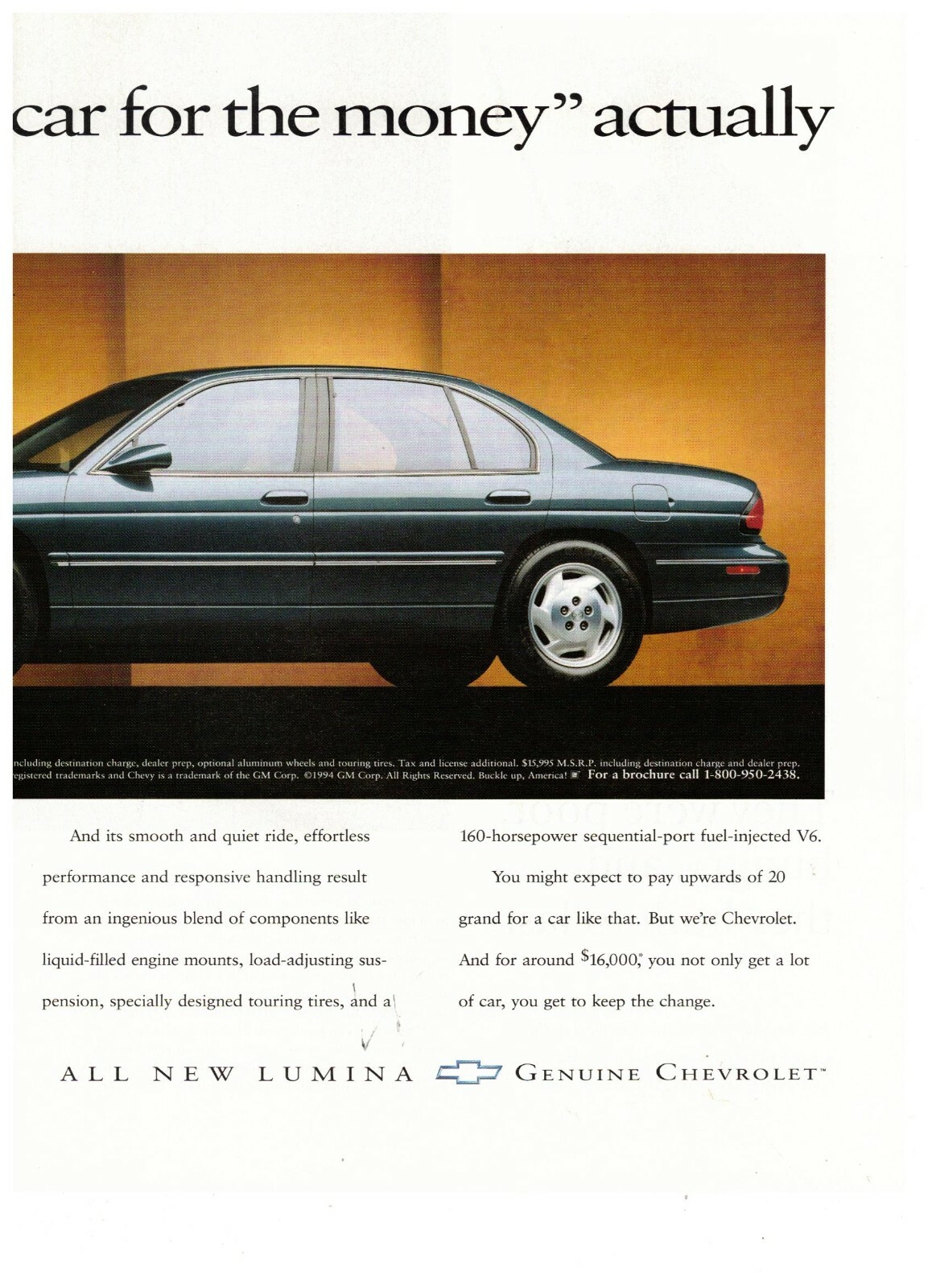 Chevrolet Lumina Green Sedan Car for the Money Vintage 1995 Print Ad