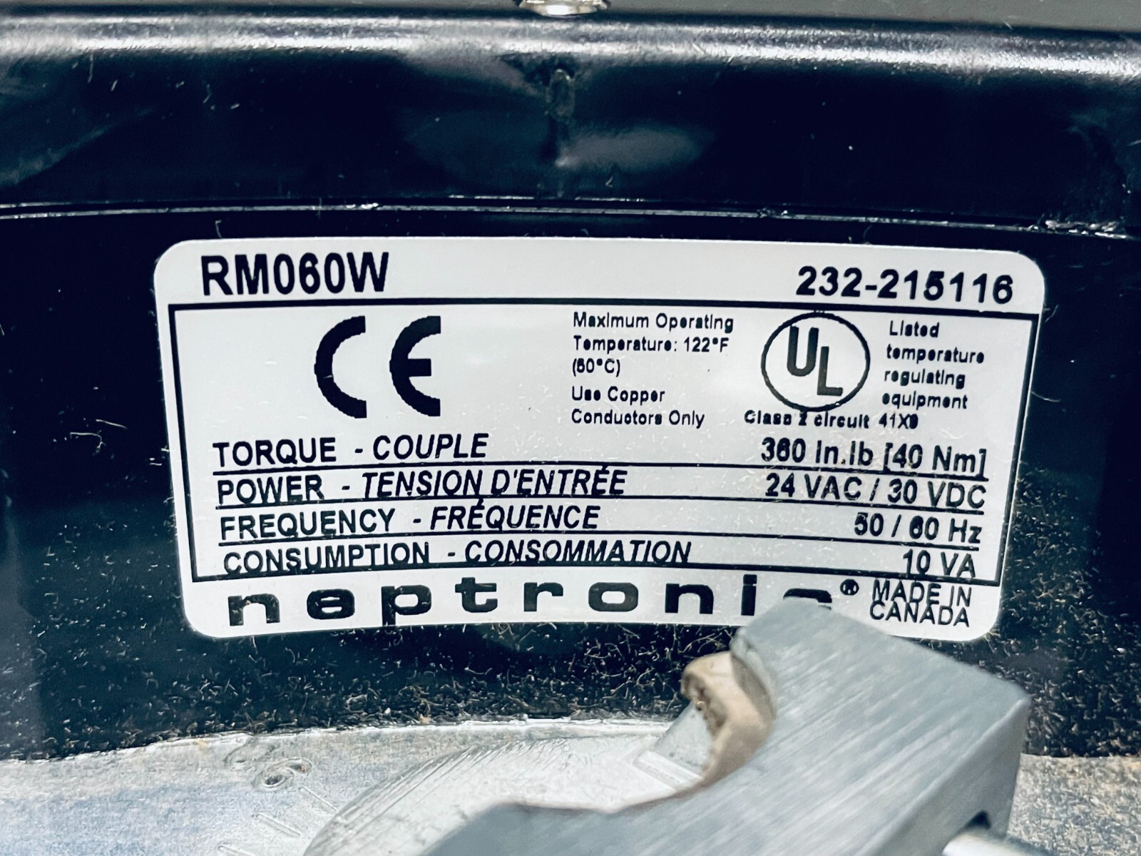 Neptronic RM060W Damper Actuator, Spring Return, 24vac 30vdc