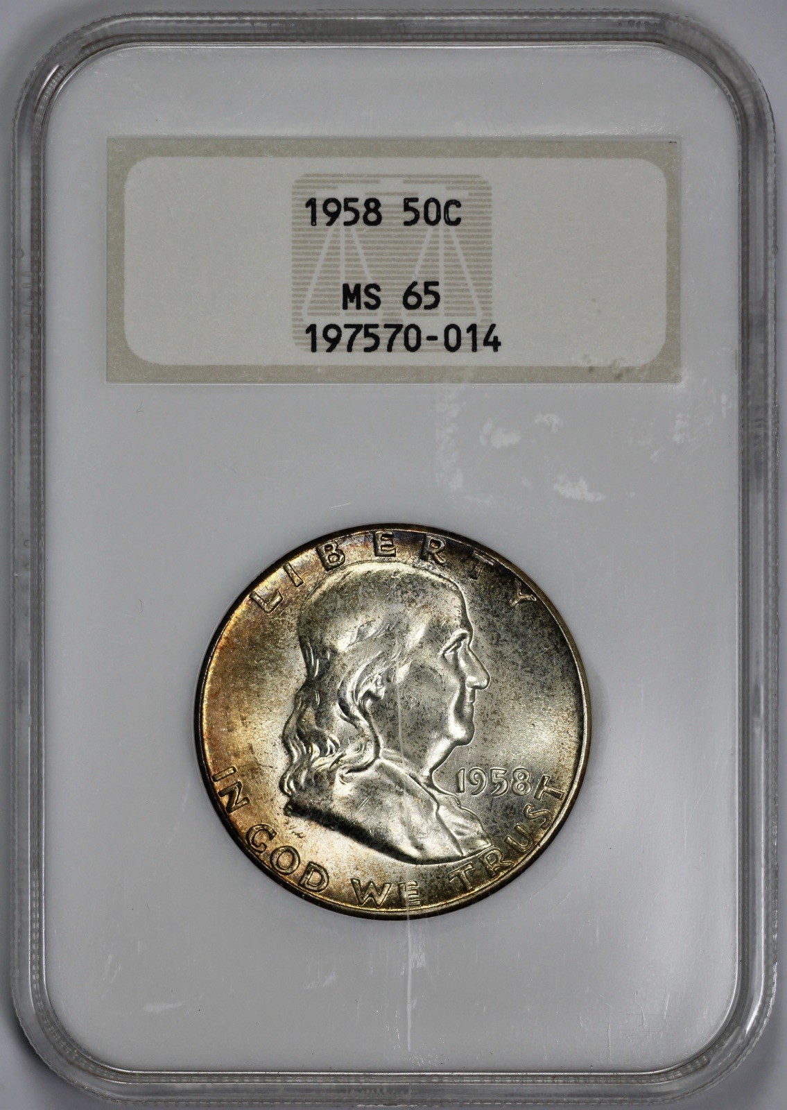 1958 Franklin 50c Silver Half Dollar NGC MS 65 Toned