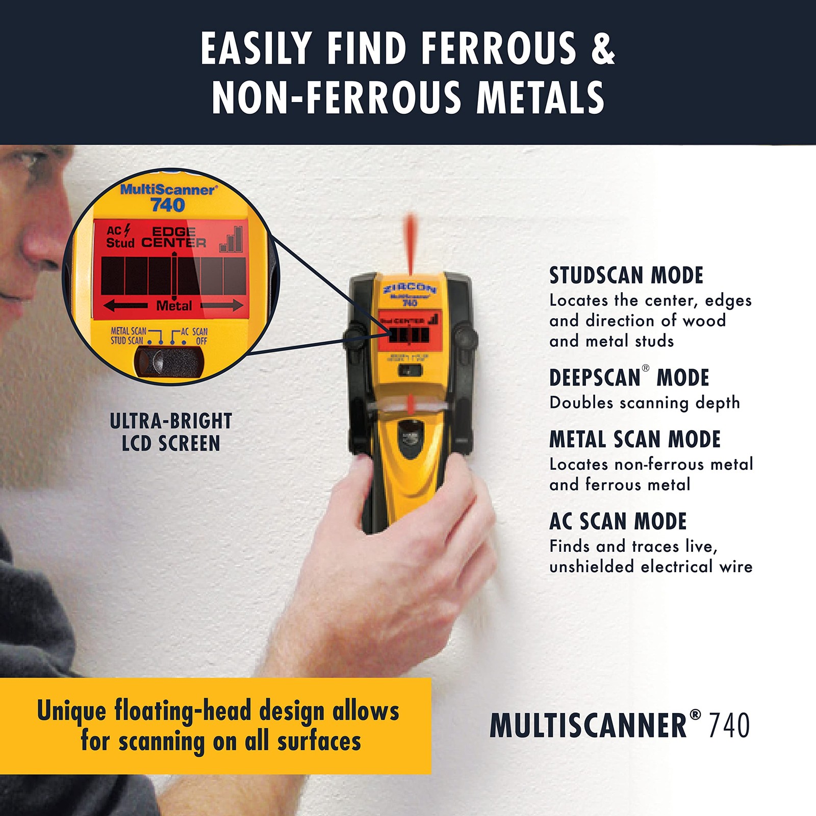 Zircon MultiScanner 740 Electronic Wall Scanner with Built-In Erasable Wall Mark