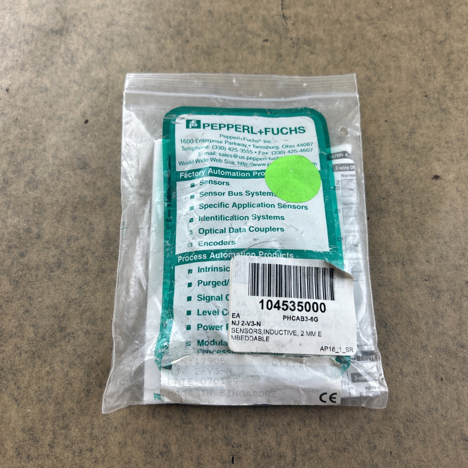 Inductive Sensor Y17905S PepperL & Fuchs NJ2-V3-N
