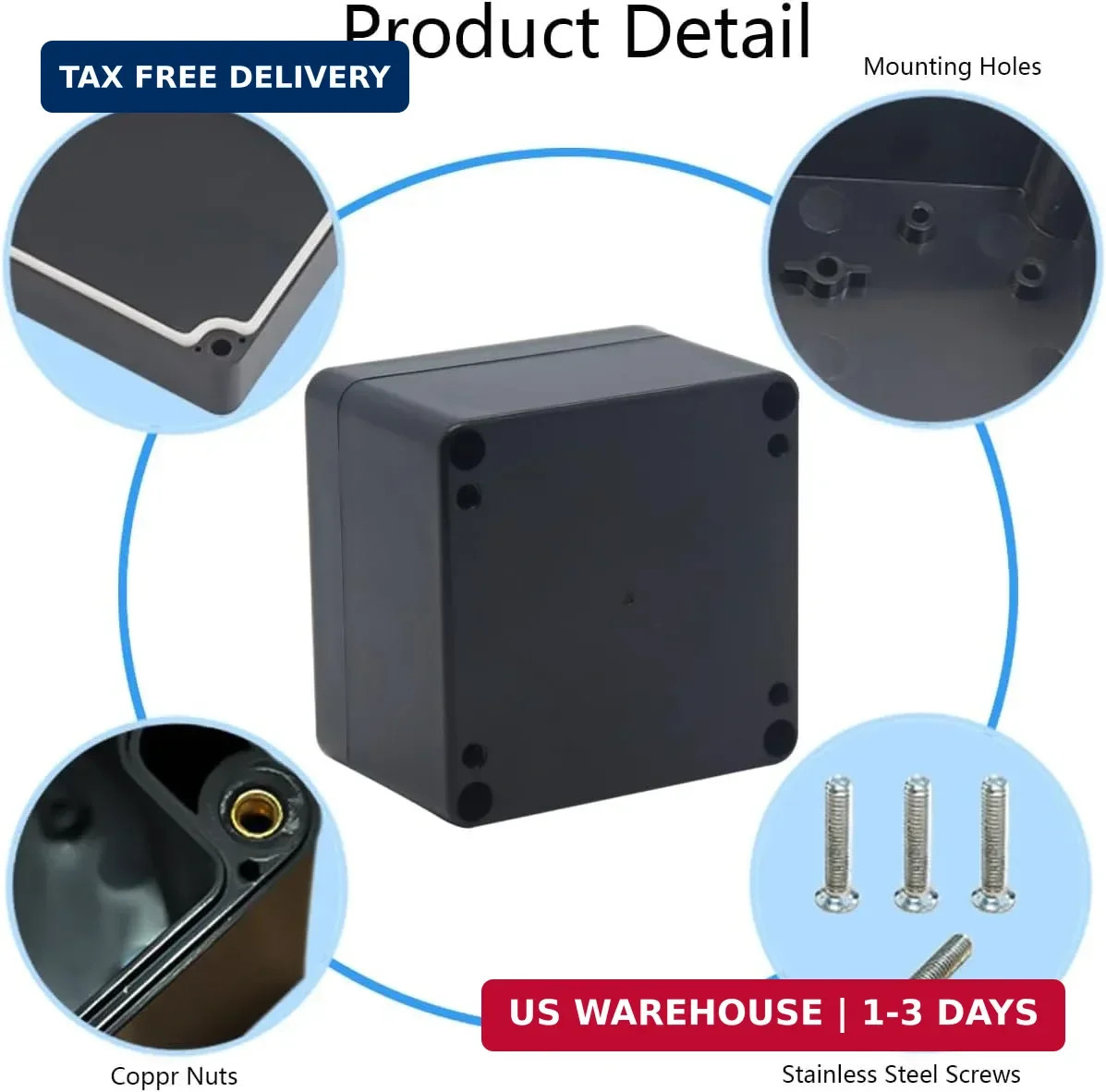 2 Pack Project Box IP65 Waterproof Junction Box ABS Plastic Black Electrical Box