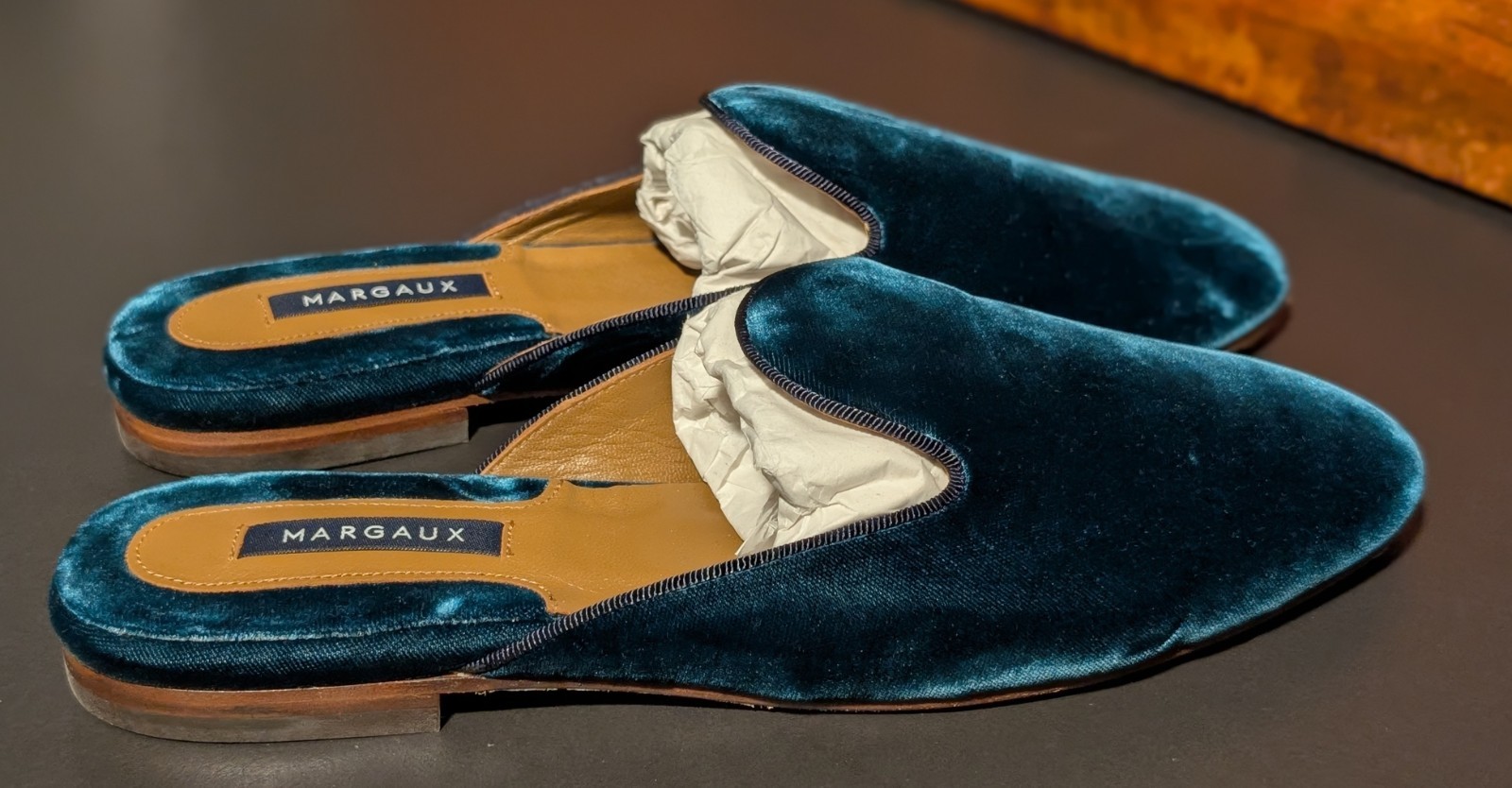 Margaux The Loafer Mule Slip On Slide Flat in Blue Velvet Size 41 N US 10 - NEW