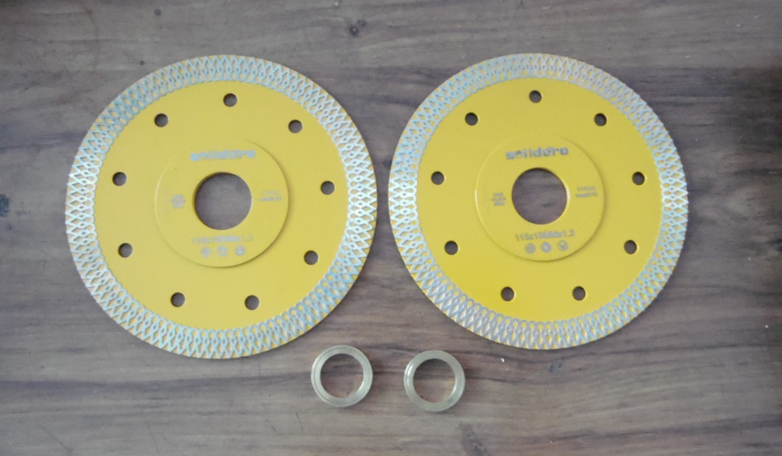2 New SOLIDURE Diamond Saw Blades Wet/Dry Cutting 115x10mmx1.2 w/ 5/8-7/8”  hole