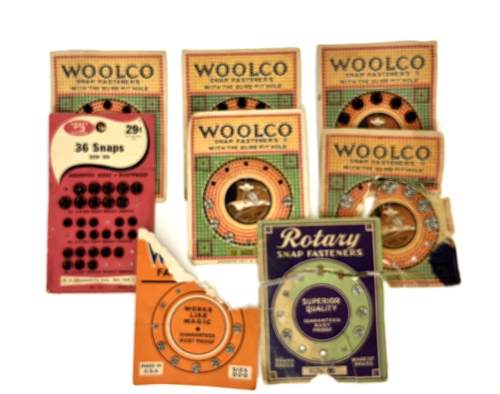 Lot of Vintage Sewing Snap Fasteners, Woolco, Wizard, Rotary, Ardee