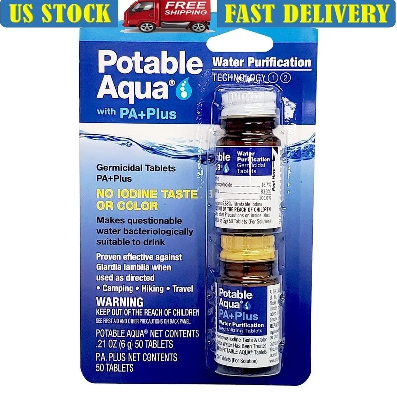 Water Purification Tablets Germicidal Emergency Travel Treatment 2-Pack 50 Count