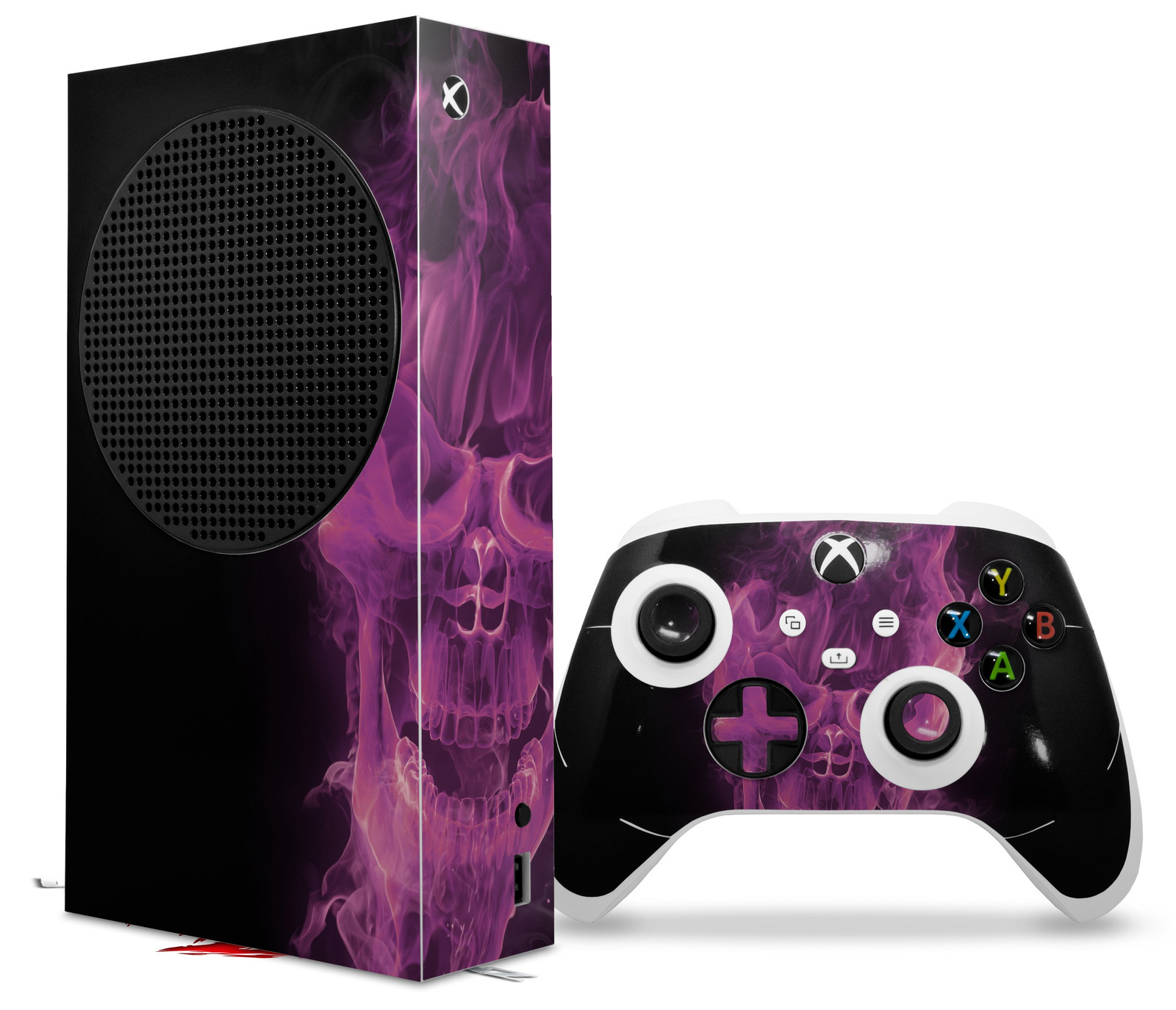 Skin Wrap for XBOX Series S Console Controller Fire Skull Hot Pink Fuchsia