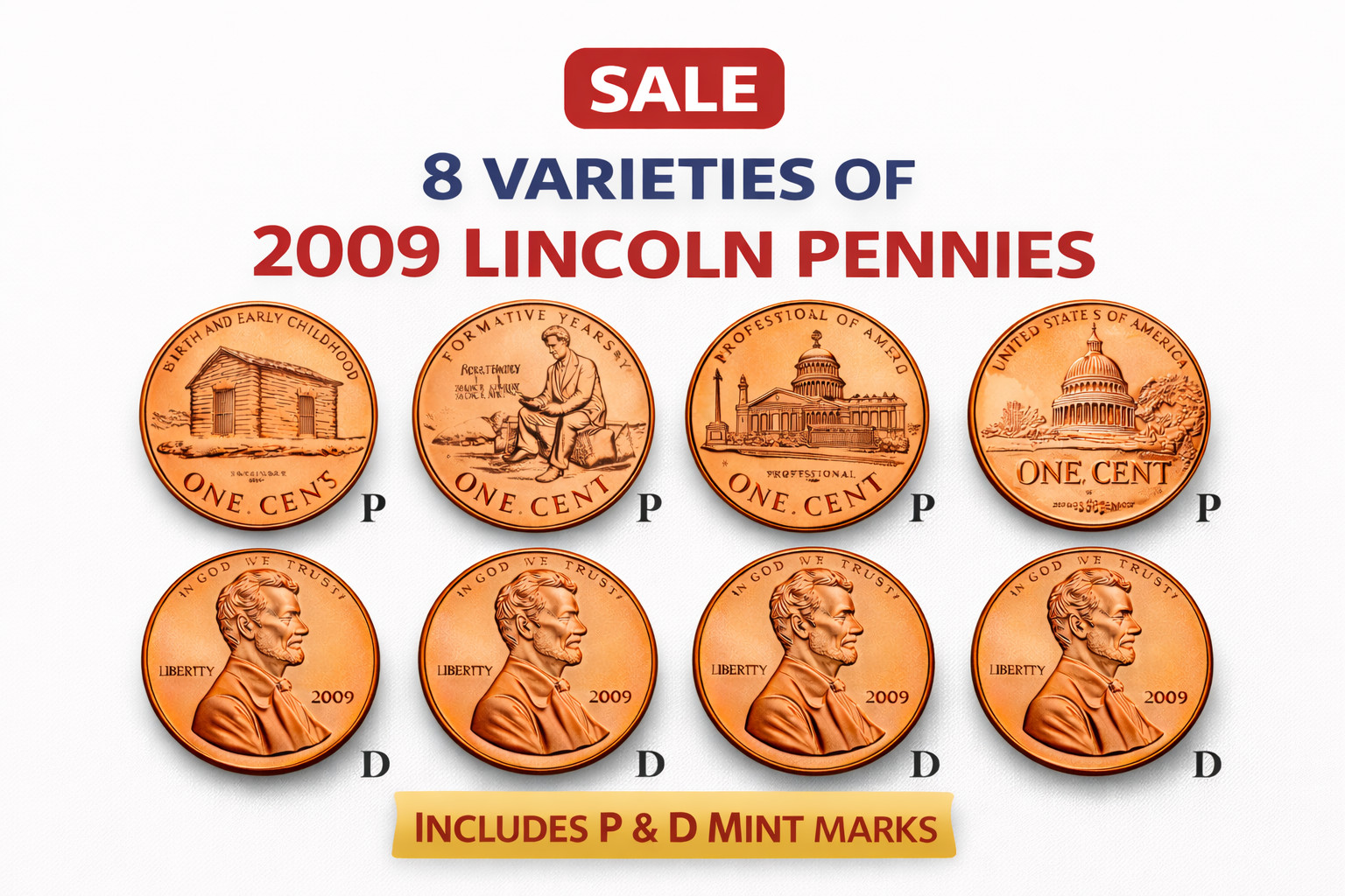 2009 Lincoln Cent SET 2009 P&D - IN STOCK ON HAND - BU COINS!!