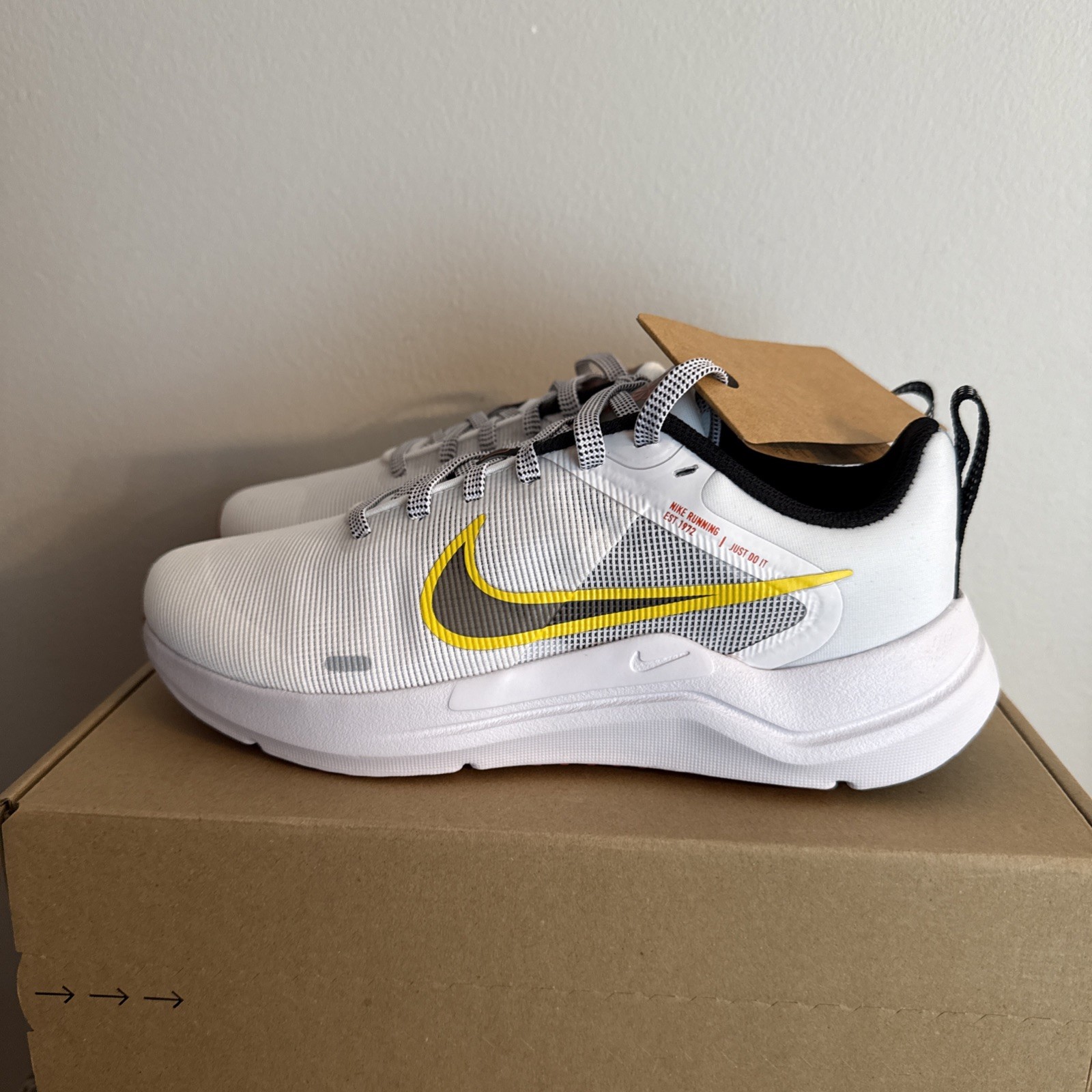 Women's 6.5 & 8.5 - Nike Downshifter 12 (DD9294-102) NEW White Black Yellow