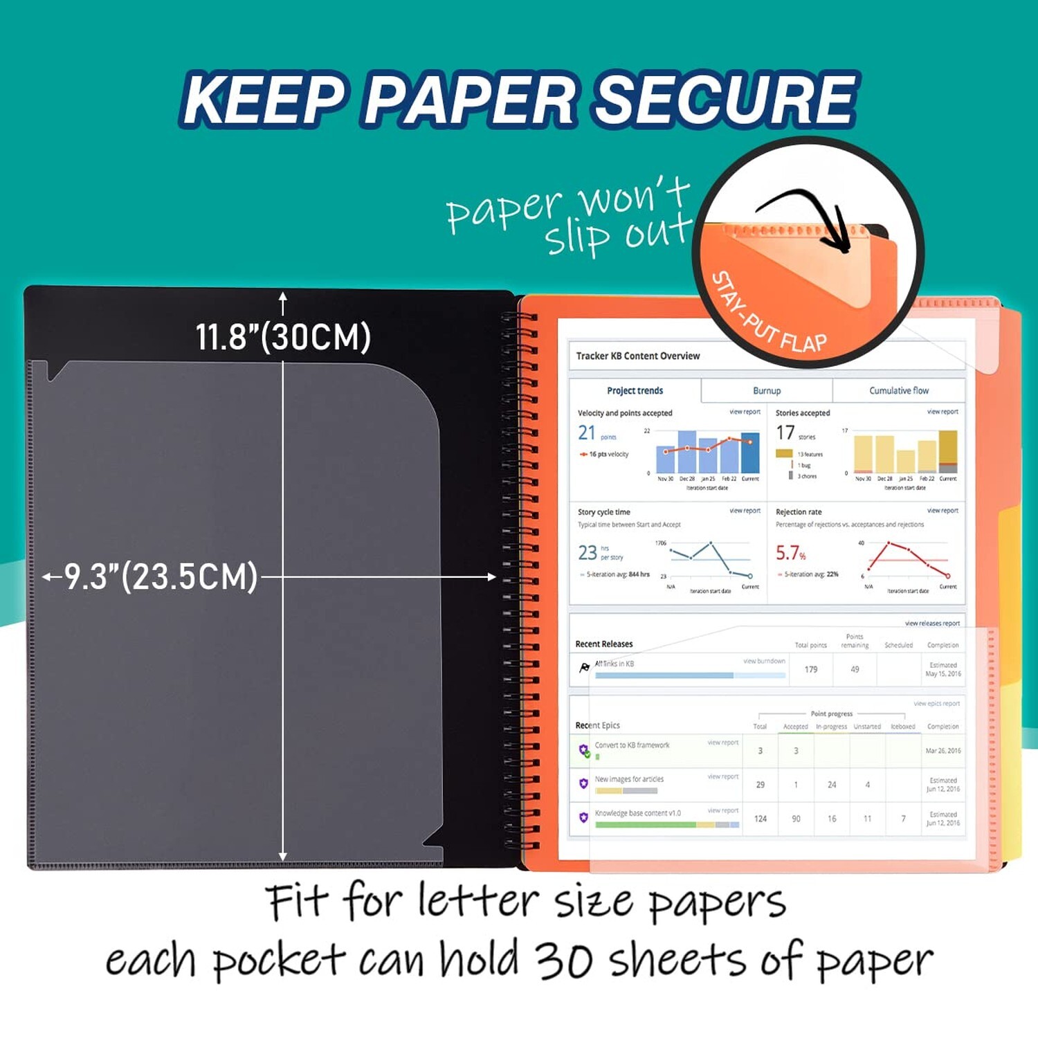 18 Pocket Poly Project Organizer, Spiral Multi Pocket Folder Organizer with P...