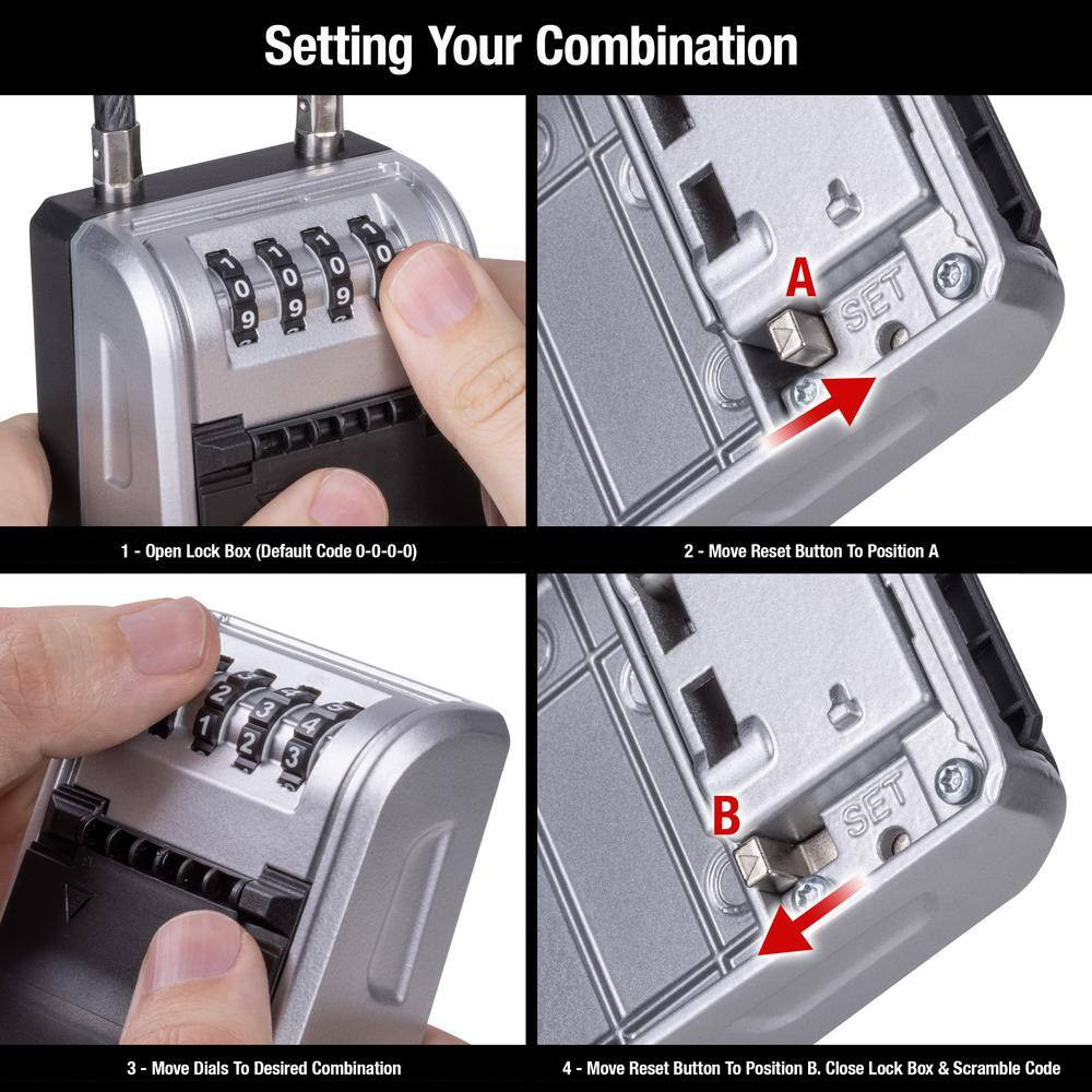 Large Outdoor Lock Box with Combination Dial and Removable Cable